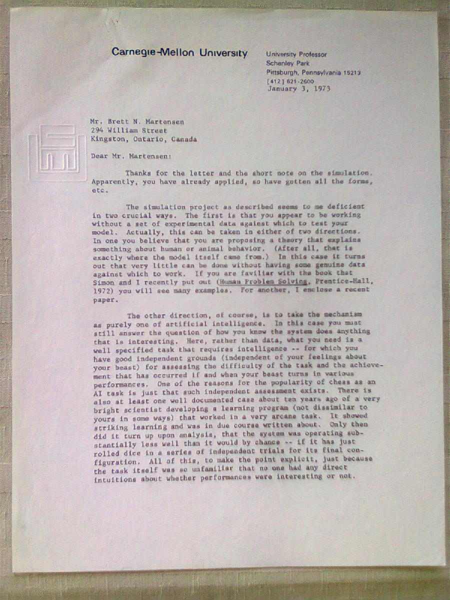 1st page of Allen Newell's letter